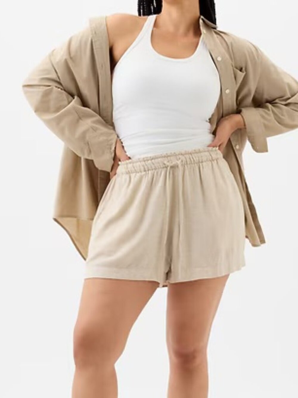 Gap Mid Rise Easy Pull-On Linen-Blend Shorts M
